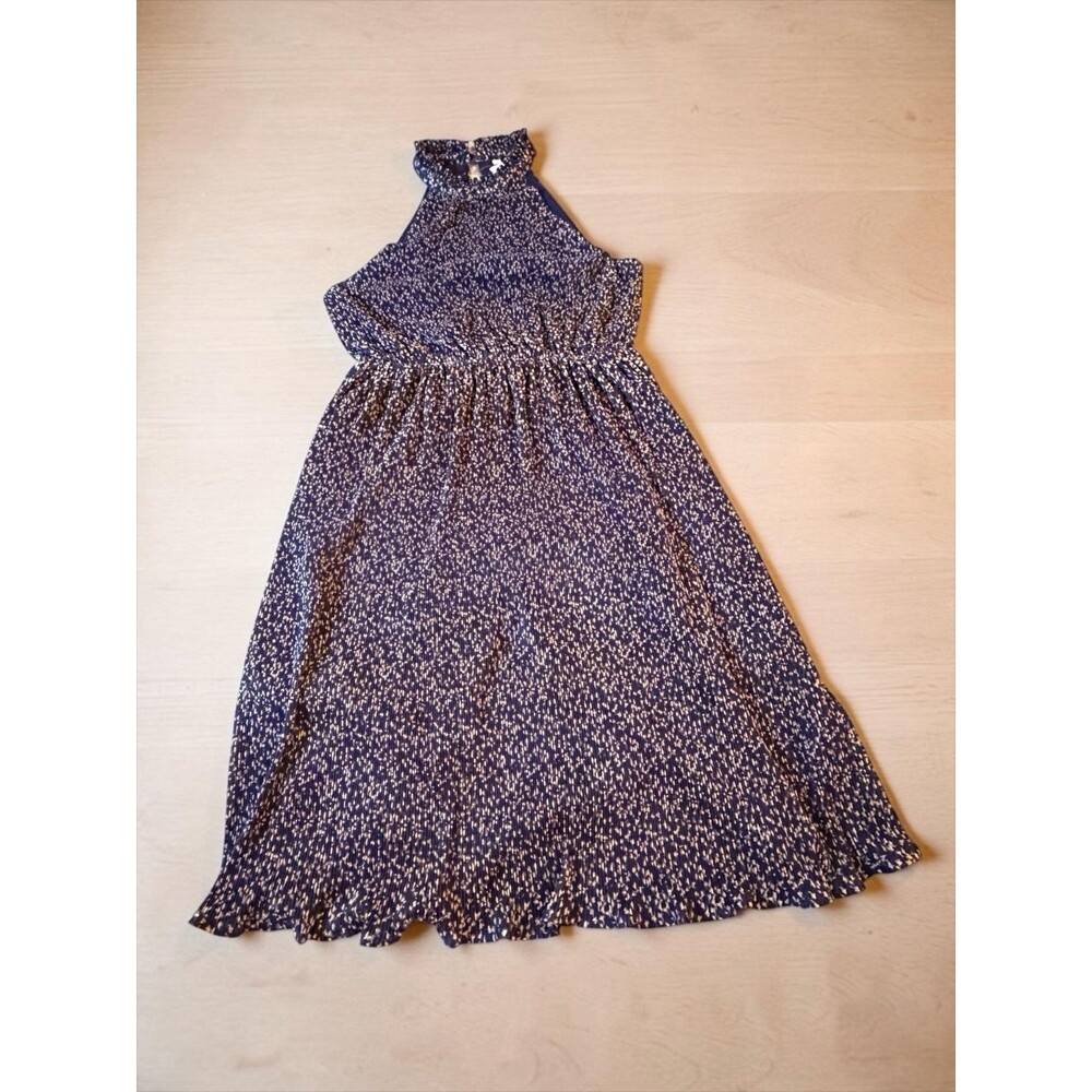 NWT Size L Mullari Halter Dress HD In Paris Anthropologie Navy Abstract Print